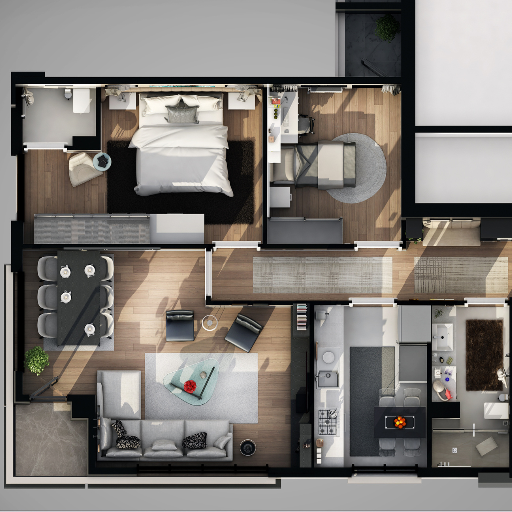 3D-Grundriss einer Wohnung — Ergebnis einer Wohnflächenberechnung