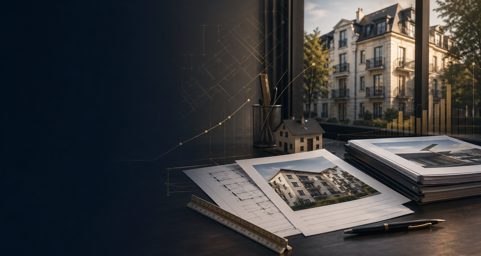 Sachverständigenbüro für Immobiliengutachten mit Bewertungsunterlagen und Grundrissen